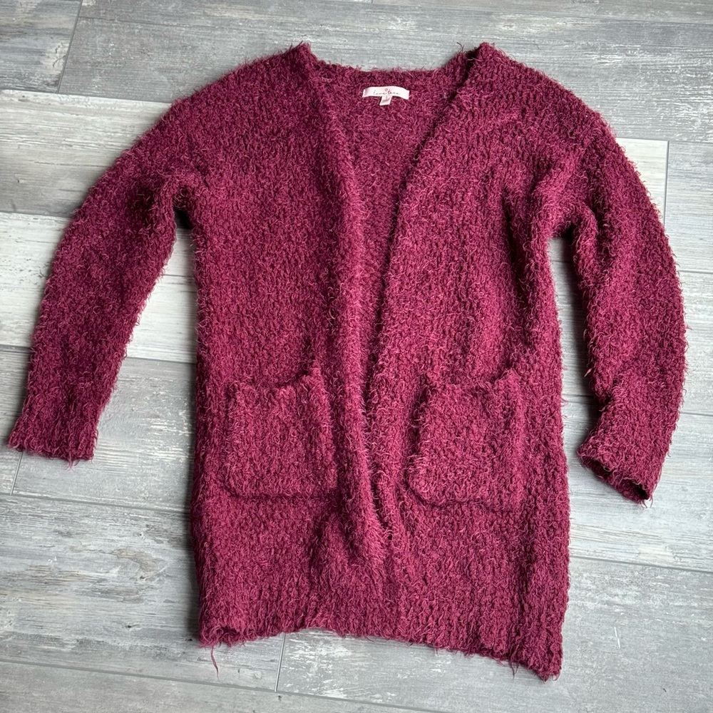 Love Tree size Small Cardigan Sweater open front pocket eyelash knit cozy duster